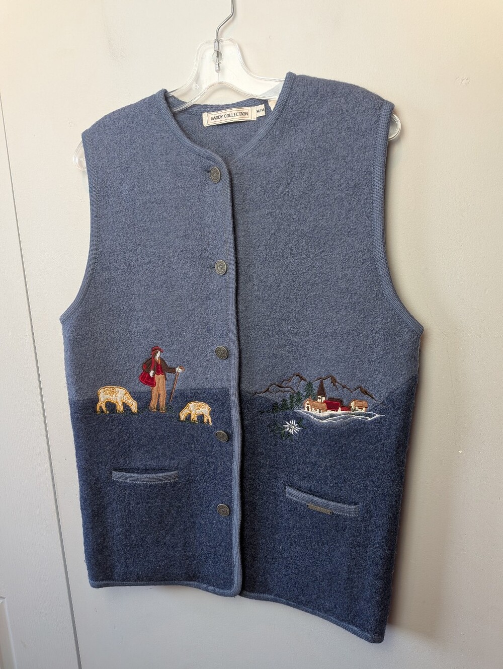 VTG GADDY COLLECTION Women Sleeveless Cardigan 100% Wool Hand Ramed Size M